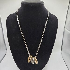 Bee Motif Mixed Metal Triple Ring Charm Pendant Necklace Silver Gold Tone 16"